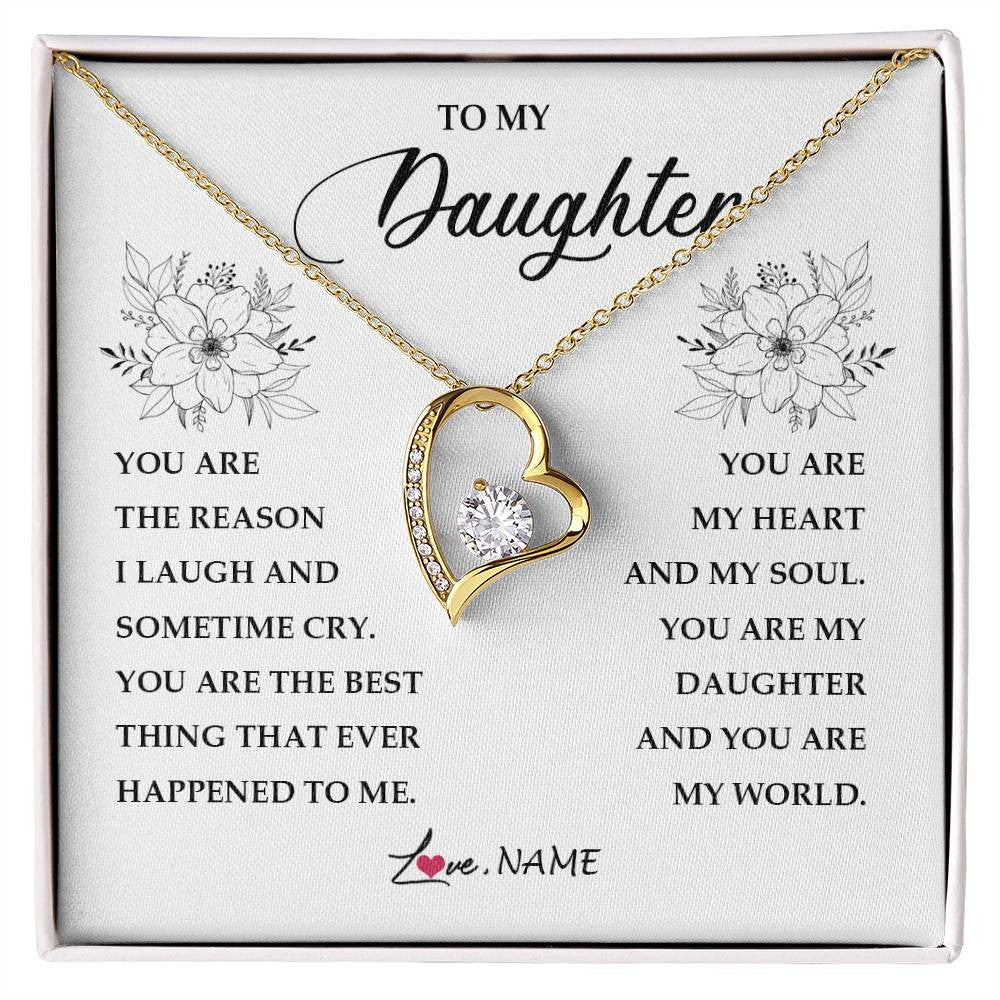 Forever Love Necklace 18K Yellow Gold Finish | Personalized To My Daughter From Mom Dad You Are My Heart My And My Sould Daughter Jewelry Birthday Graduation Christmas Customized Gift Box Message Card | siriusteestore
