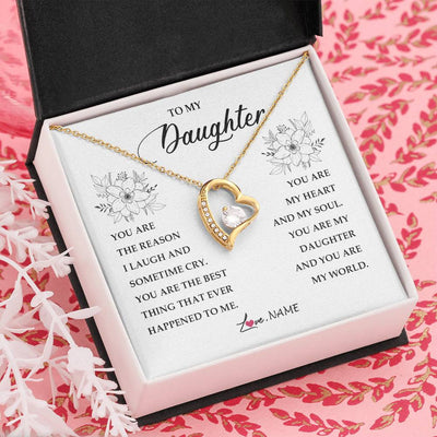 Forever Love Necklace 18K Yellow Gold Finish | Personalized To My Daughter From Mom Dad You Are My Heart My And My Sould Daughter Jewelry Birthday Graduation Christmas Customized Gift Box Message Card | siriusteestore