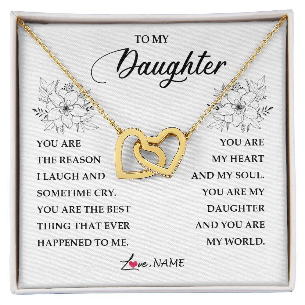 Interlocking Hearts Necklace 18K Yellow Gold Finish | Personalized To My Daughter From Mom Dad You Are My Heart My And My Sould Daughter Jewelry Birthday Graduation Christmas Customized Gift Box Message Card | siriusteestore