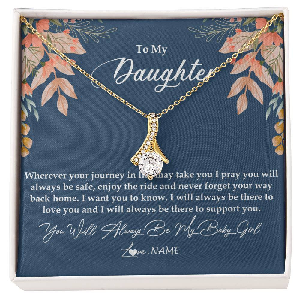 Alluring Beauty Necklace 18K Yellow Gold Finish | Personalized To My Daughter From Mom Dad You Will Always Be My Baby Girl Daughter Jewelry Birthday Graduation Christmas Customized Gift Box Message Card | siriusteestore