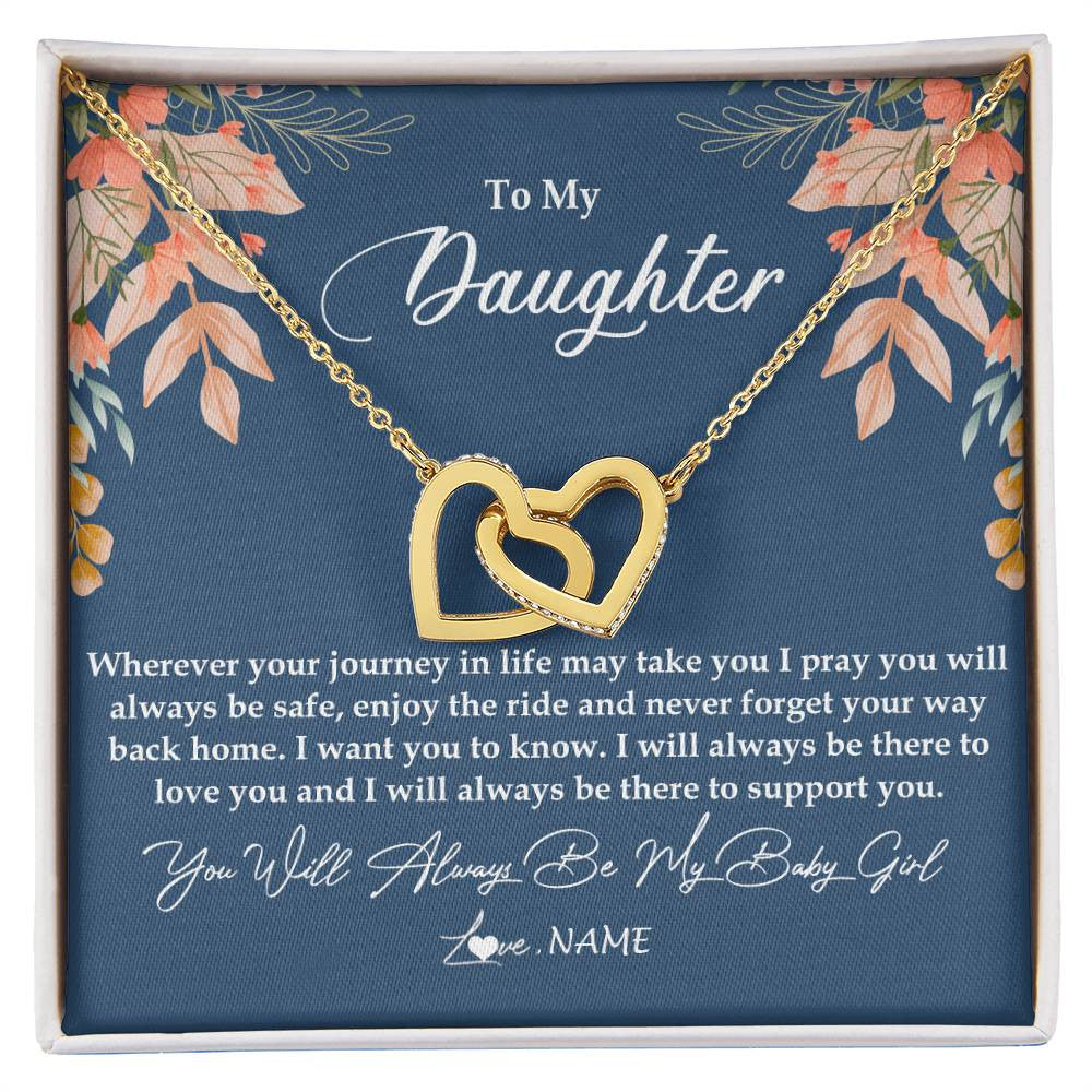 Interlocking Hearts Necklace 18K Yellow Gold Finish | Personalized To My Daughter From Mom Dad You Will Always Be My Baby Girl Daughter Jewelry Birthday Graduation Christmas Customized Gift Box Message Card | siriusteestore