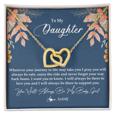Interlocking Hearts Necklace 18K Yellow Gold Finish | Personalized To My Daughter From Mom Dad You Will Always Be My Baby Girl Daughter Jewelry Birthday Graduation Christmas Customized Gift Box Message Card | siriusteestore
