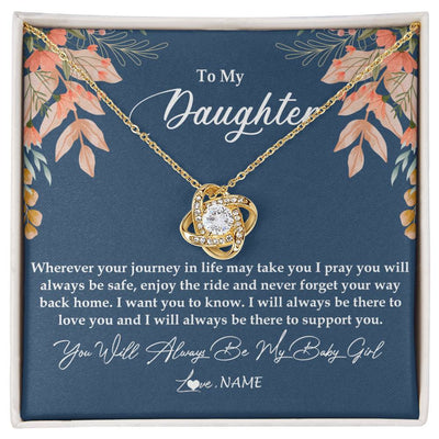 Love Knot Necklace 18K Yellow Gold Finish | Personalized To My Daughter From Mom Dad You Will Always Be My Baby Girl Daughter Jewelry Birthday Graduation Christmas Customized Gift Box Message Card | siriusteestore