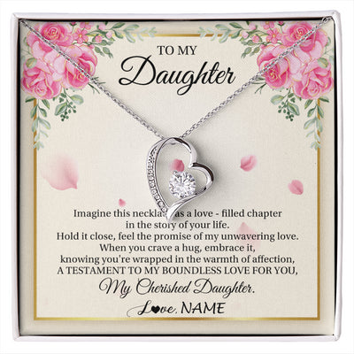Forever Love Necklace 14K White Gold Finish | 1 | Personalized To My Daughter From Mom Imagine This Necklace As A Love Daughter Birthday Jewelry Graduation Christmas Customized Gift Box Message Card | siriusteestore