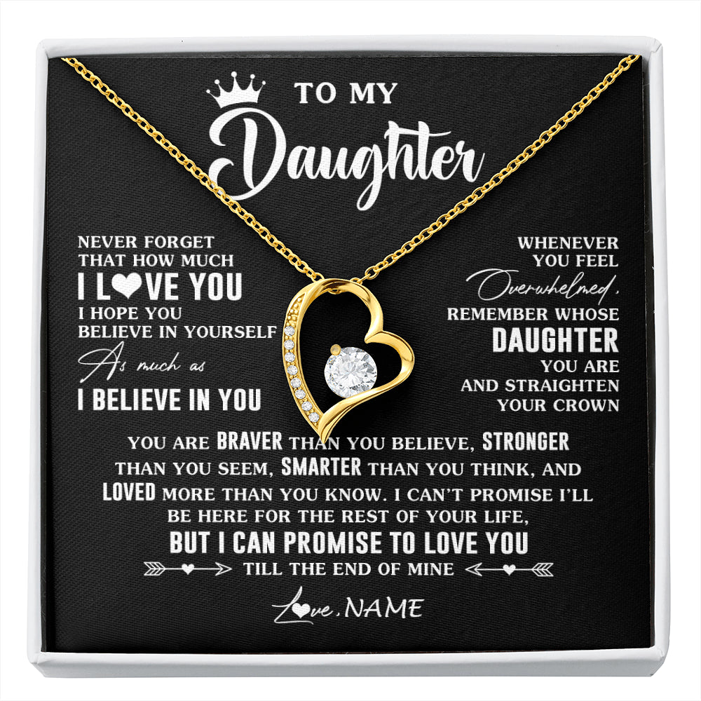 Forever Love Necklace 18K Yellow Gold Finish | 1 | Personalized To My Daughter Gifs From Mom Necklace How Much I Love You Daughter Birthday Jewelry Graduation Christmas Customized Gift Box Message Card | siriusteestore