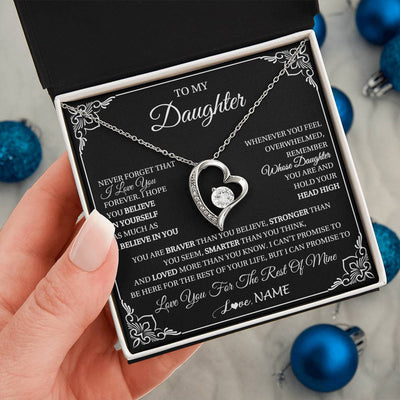 Forever Love Necklace 14K White Gold Finish | 2 | Personalized To My Daughter Gift From Mom Dad Necklace I Love You Believe In You Daughter Birthday Gifts Christmas Customized Gift Box Message Card | siriusteestore