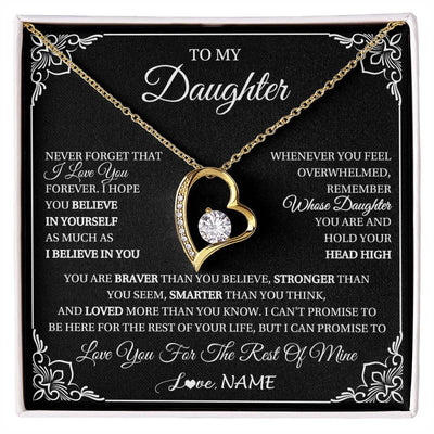 Forever Love Necklace 18K Yellow Gold Finish | 1 | Personalized To My Daughter Gift From Mom Dad Necklace I Love You Believe In You Daughter Birthday Gifts Christmas Customized Gift Box Message Card | siriusteestore