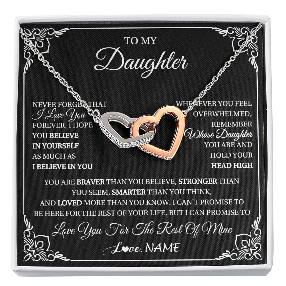Interlocking Hearts Necklace Stainless Steel & Rose Gold Finish | 1 | Personalized To My Daughter Gift From Mom Dad Necklace I Love You Believe In You Daughter Birthday Gifts Christmas Customized Gift Box Message Card | siriusteestore