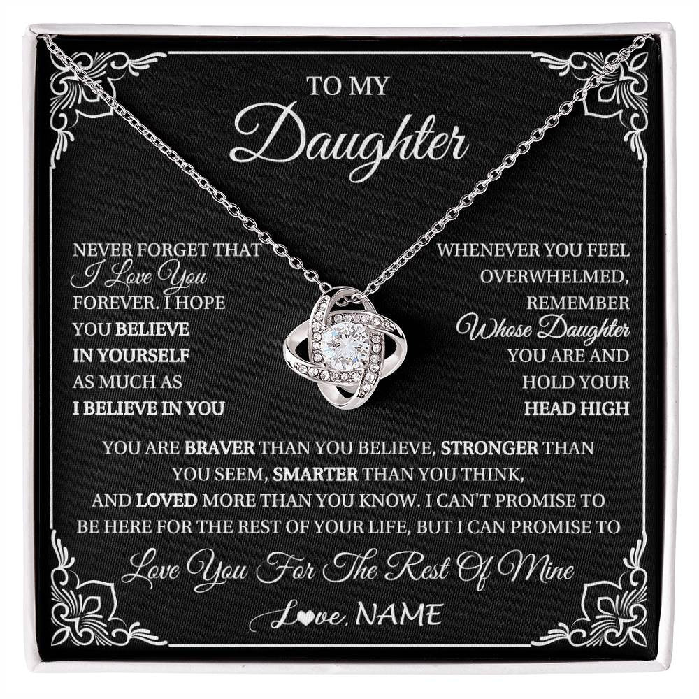 Love Knot Necklace 14K White Gold Finish | 1 | Personalized To My Daughter Gift From Mom Dad Necklace I Love You Believe In You Daughter Birthday Gifts Christmas Customized Gift Box Message Card | siriusteestore