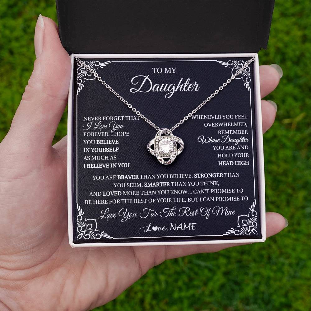 Love Knot Necklace 14K White Gold Finish | 2 | Personalized To My Daughter Gift From Mom Dad Necklace I Love You Believe In You Daughter Birthday Gifts Christmas Customized Gift Box Message Card | siriusteestore