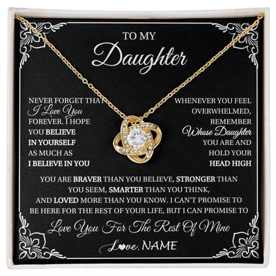 Love Knot Necklace 18K Yellow Gold Finish | 1 | Personalized To My Daughter Gift From Mom Dad Necklace I Love You Believe In You Daughter Birthday Gifts Christmas Customized Gift Box Message Card | siriusteestore