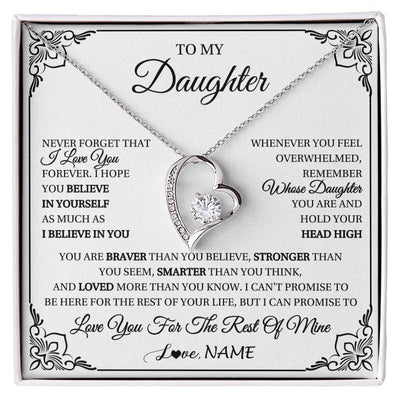Forever Love Necklace 14K White Gold Finish | 1 | Personalized To My Daughter Gift Necklace From Mom Dad I Love You Believe In You Daughter Birthday Gifts Christmas Customized Gift Box Message Card | siriusteestore