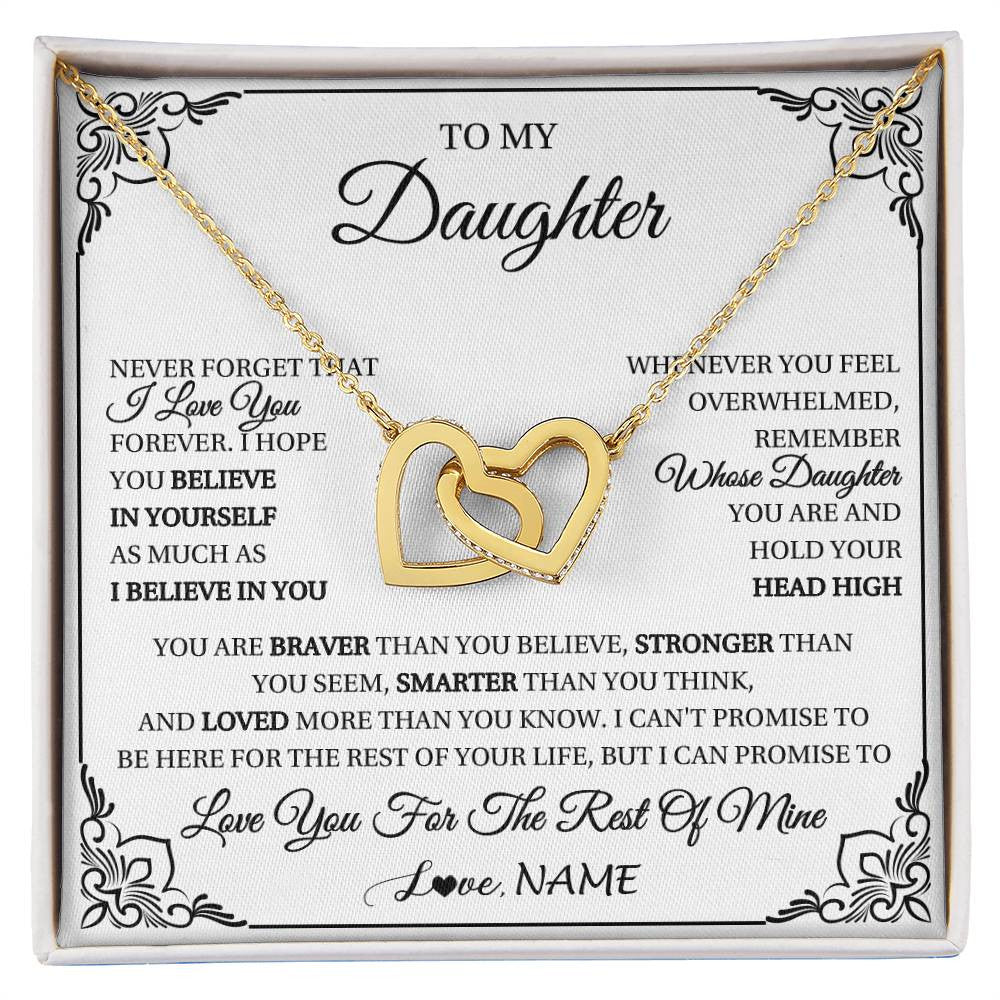 Interlocking Hearts Necklace 18K Yellow Gold Finish | 1 | Personalized To My Daughter Gift Necklace From Mom Dad I Love You Believe In You Daughter Birthday Gifts Christmas Customized Gift Box Message Card | siriusteestore