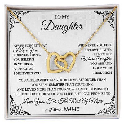 Interlocking Hearts Necklace 18K Yellow Gold Finish | 1 | Personalized To My Daughter Gift Necklace From Mom Dad I Love You Believe In You Daughter Birthday Gifts Christmas Customized Gift Box Message Card | siriusteestore