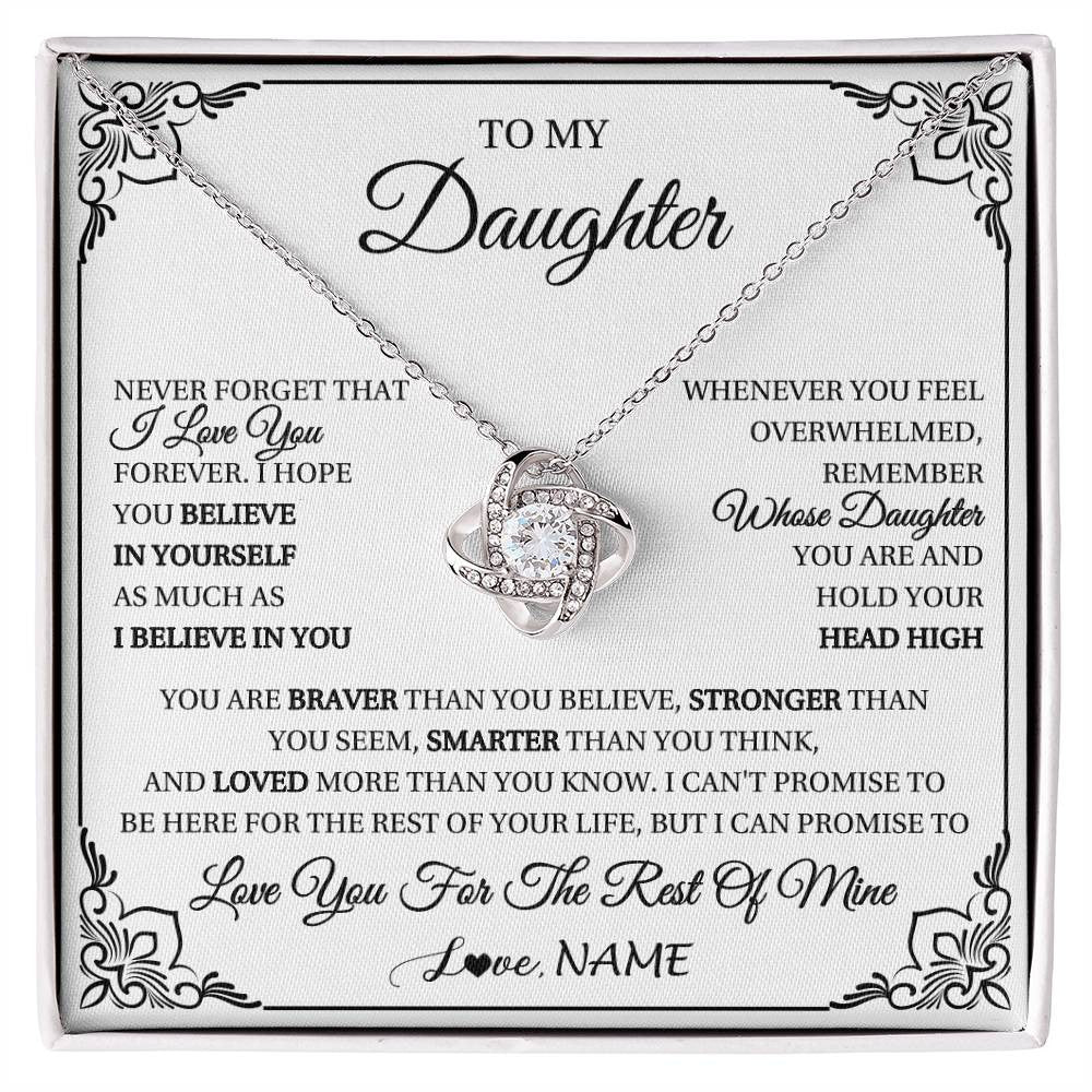 Love Knot Necklace 14K White Gold Finish | 1 | Personalized To My Daughter Gift Necklace From Mom Dad I Love You Believe In You Daughter Birthday Gifts Christmas Customized Gift Box Message Card | siriusteestore