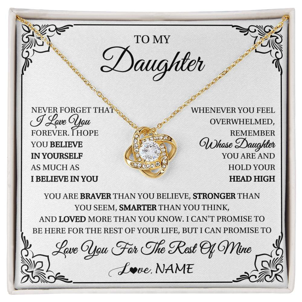 Love Knot Necklace 18K Yellow Gold Finish | 1 | Personalized To My Daughter Gift Necklace From Mom Dad I Love You Believe In You Daughter Birthday Gifts Christmas Customized Gift Box Message Card | siriusteestore