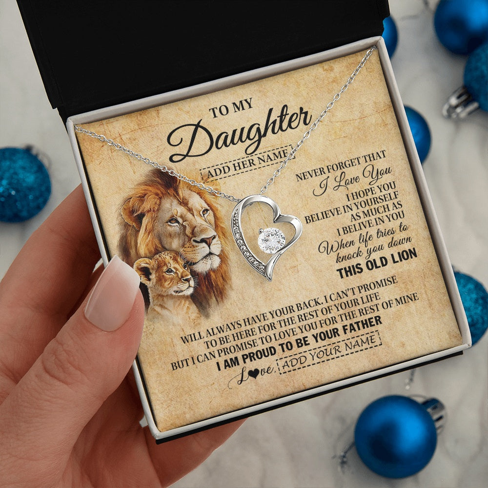 Forever Love Necklace 14K White Gold Finish | 2 | Personalized To My Daughter Gifts From Dad Father Lion Necklace I Love You Daughter Birthday Gifts From Dad Graduation Christmas Custom Gift Box Message Card | siriusteestore.myshopify