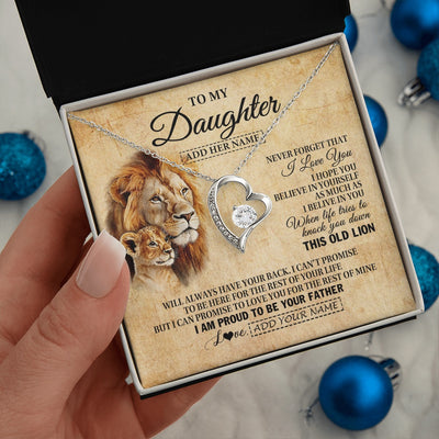 Forever Love Necklace 14K White Gold Finish | 2 | Personalized To My Daughter Gifts From Dad Father Lion Necklace I Love You Daughter Birthday Gifts From Dad Graduation Christmas Custom Gift Box Message Card | siriusteestore.myshopify