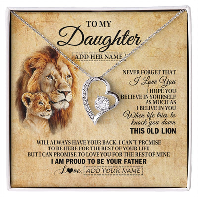 Forever Love Necklace 14K White Gold Finish | 1 | Personalized To My Daughter Gifts From Dad Father Lion Necklace I Love You Daughter Birthday Gifts From Dad Graduation Christmas Custom Gift Box Message Card | siriusteestore.myshopify