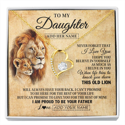 Forever Love Necklace 18K Yellow Gold Finish | 1 | Personalized To My Daughter Gifts From Dad Father Lion Necklace I Love You Daughter Birthday Gifts From Dad Graduation Christmas Custom Gift Box Message Card | siriusteestore.myshopify