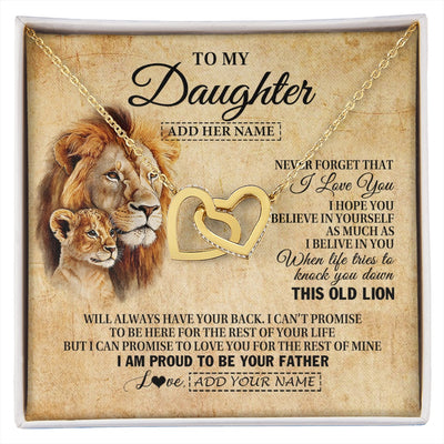 Interlocking Hearts Necklace 18K Yellow Gold Finish | 1 | Personalized To My Daughter Gifts From Dad Father Lion Necklace I Love You Daughter Birthday Gifts From Dad Graduation Christmas Custom Gift Box Message Card | siriusteestore.myshopify