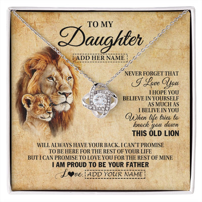 Love Knot Necklace 14K White Gold Finish | 1 | Personalized To My Daughter Gifts From Dad Father Lion Necklace I Love You Daughter Birthday Gifts From Dad Graduation Christmas Custom Gift Box Message Card | siriusteestore.myshopify