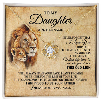 Love Knot Necklace 18K Yellow Gold Finish | 1 | Personalized To My Daughter Gifts From Dad Father Lion Necklace I Love You Daughter Birthday Gifts From Dad Graduation Christmas Custom Gift Box Message Card | siriusteestore.myshopify