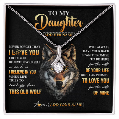 Alluring Beauty Necklace 14K White Gold Finish | 1 | Personalized To My Daughter Gifts From Dad Father Mom Mother Necklace Old Wolf Love You Daughter Birthday Gifts Graduation Christmas Gift Box Message Card | siriusteestore