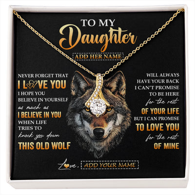 Alluring Beauty Necklace 18K Yellow Gold Finish | 1 | Personalized To My Daughter Gifts From Dad Father Mom Mother Necklace Old Wolf Love You Daughter Birthday Gifts Graduation Christmas Gift Box Message Card | siriusteestore