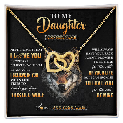 Interlocking Hearts Necklace 18K Yellow Gold Finish | 1 | Personalized To My Daughter Gifts From Dad Father Mom Mother Necklace Old Wolf Love You Daughter Birthday Gifts Graduation Christmas Gift Box Message Card | siriusteestore