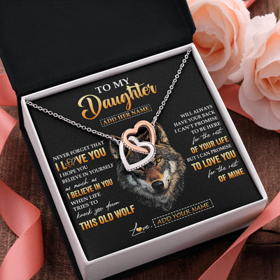 Interlocking Hearts Necklace Stainless Steel & Rose Gold Finish | 2 | Personalized To My Daughter Gifts From Dad Father Mom Mother Necklace Old Wolf Love You Daughter Birthday Gifts Graduation Christmas Gift Box Message Card | siriusteestore