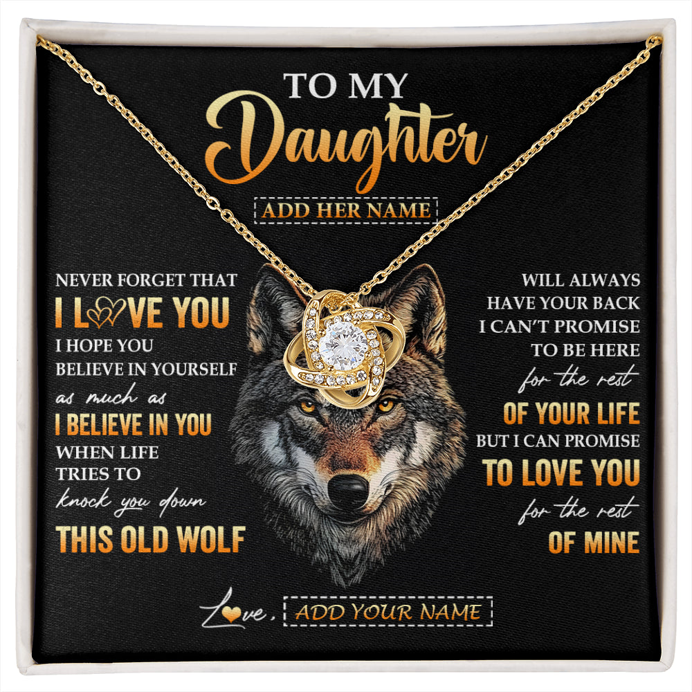 Love Knot Necklace 18K Yellow Gold Finish | 1 | Personalized To My Daughter Gifts From Dad Father Mom Mother Necklace Old Wolf Love You Daughter Birthday Gifts Graduation Christmas Gift Box Message Card | siriusteestore