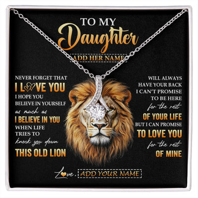 Alluring Beauty Necklace 14K White Gold Finish | 1 | Personalized To My Daughter Gifts From Dad Father Necklace Old Lion Love You Daughter Birthday Gifts Graduation Christmas Customized Gift Box Message Card | siriusteestore.myshopify