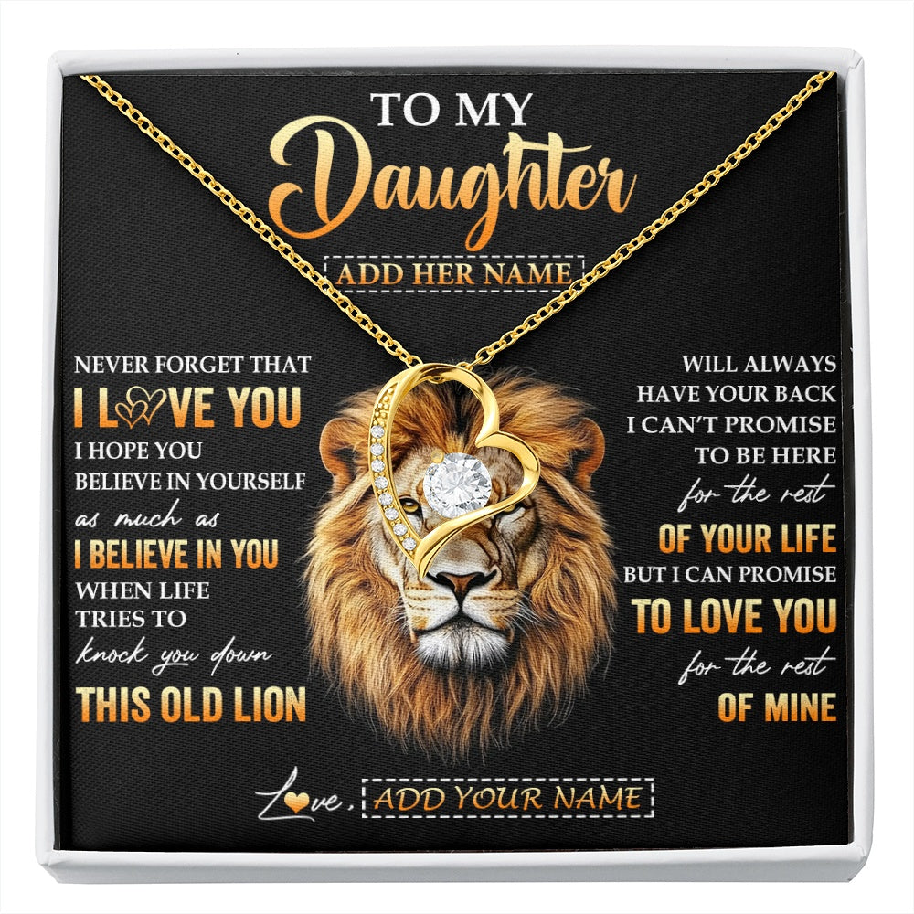 Forever Love Necklace 18K Yellow Gold Finish | 1 | Personalized To My Daughter Gifts From Dad Father Necklace Old Lion Love You Daughter Birthday Gifts Graduation Christmas Customized Gift Box Message Card | siriusteestore.myshopify