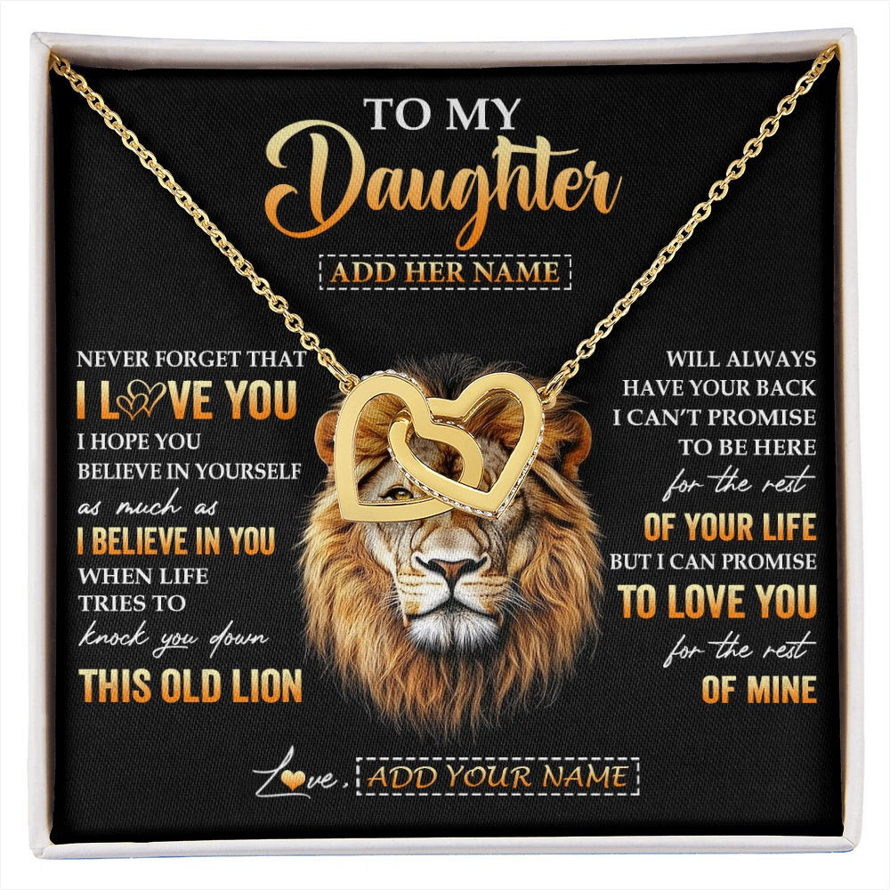 Interlocking Hearts Necklace 18K Yellow Gold Finish | 1 | Personalized To My Daughter Gifts From Dad Father Necklace Old Lion Love You Daughter Birthday Gifts Graduation Christmas Customized Gift Box Message Card | siriusteestore.myshopify