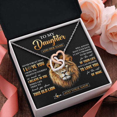 Interlocking Hearts Necklace Stainless Steel & Rose Gold Finish | 2 | Personalized To My Daughter Gifts From Dad Father Necklace Old Lion Love You Daughter Birthday Gifts Graduation Christmas Customized Gift Box Message Card | siriusteestore.myshopify