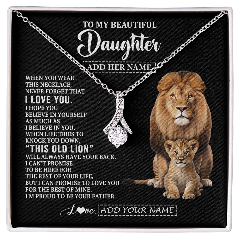 Alluring Beauty Necklace 14K White Gold Finish | 1 | Personalized To My Daughter Gifts From Dad Father Necklace This Old Lion Love You Daughter Birthday Gifts Graduation Christmas Jewelry Gift Box Message Card | https://siriusteestore.