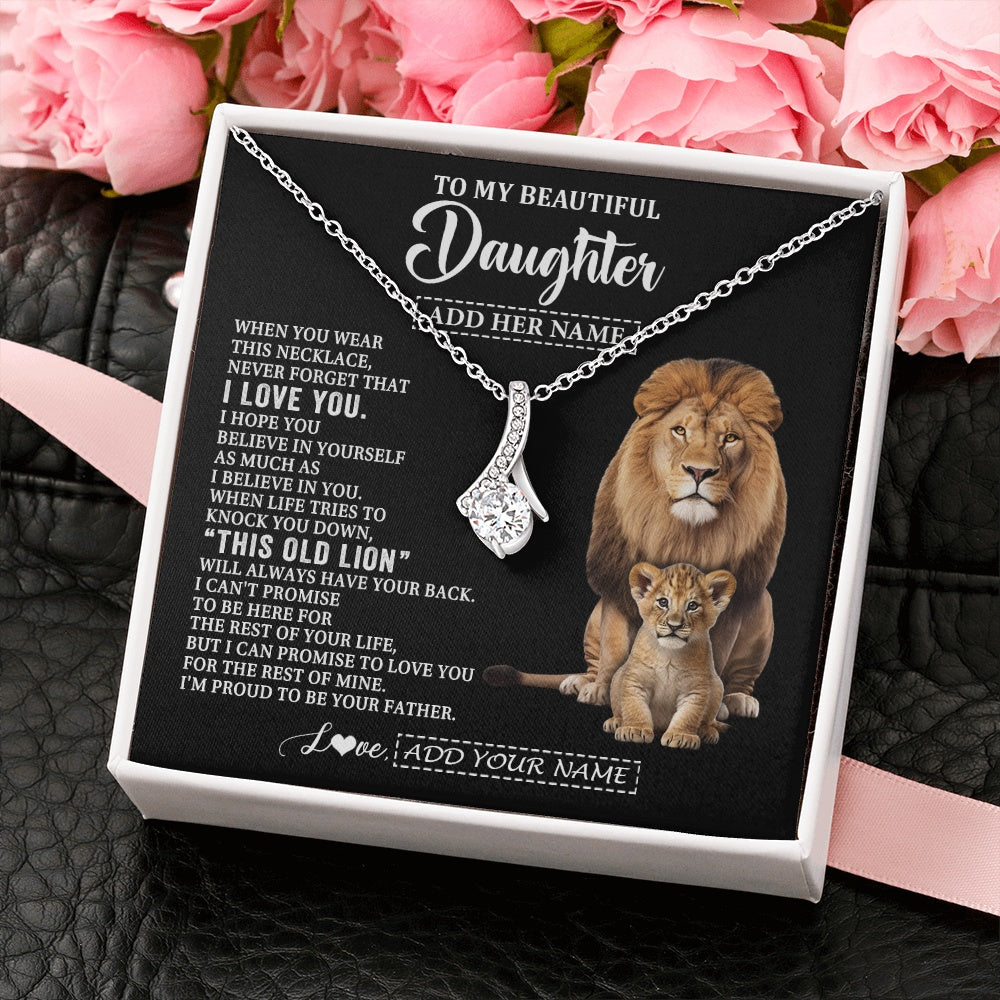 Alluring Beauty Necklace 14K White Gold Finish | 2 | Personalized To My Daughter Gifts From Dad Father Necklace This Old Lion Love You Daughter Birthday Gifts Graduation Christmas Jewelry Gift Box Message Card | https://siriusteestore.