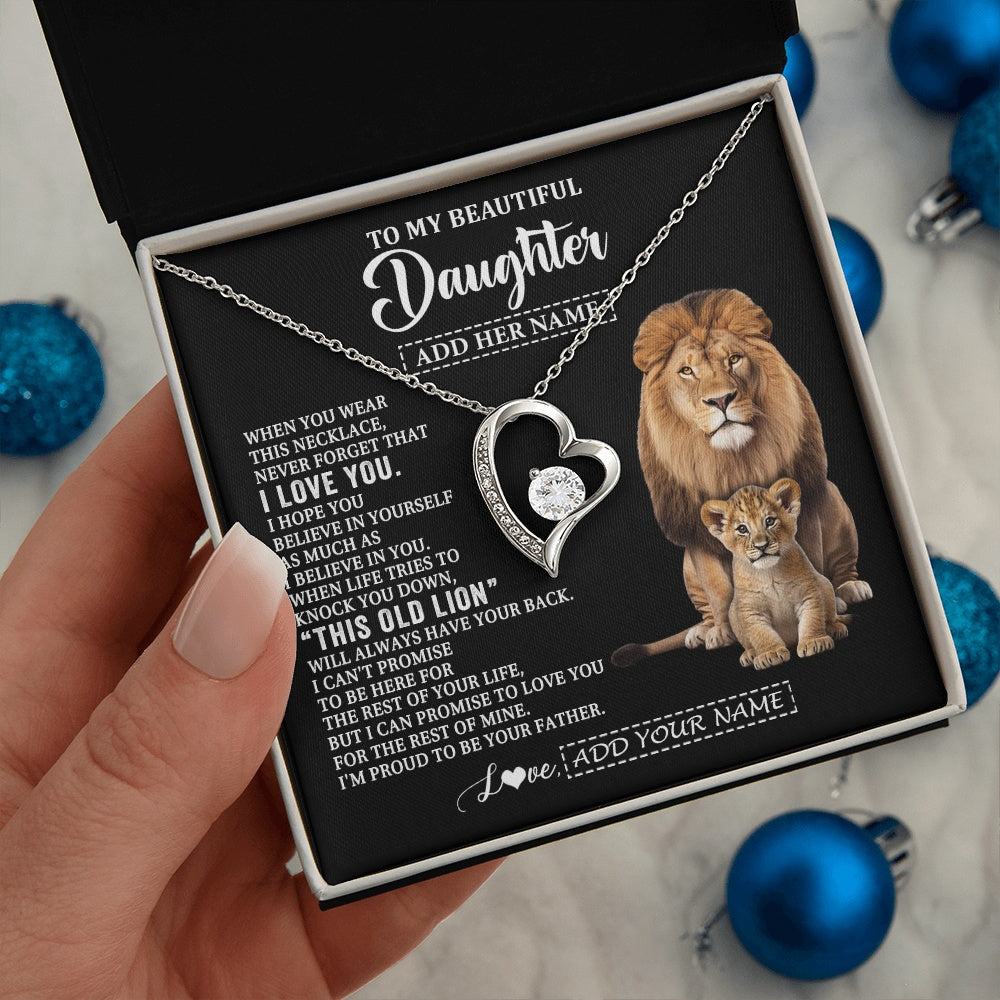 Forever Love Necklace 14K White Gold Finish | 2 | Personalized To My Daughter Gifts From Dad Father Necklace This Old Lion Love You Daughter Birthday Gifts Graduation Christmas Jewelry Gift Box Message Card | https://siriusteestore.