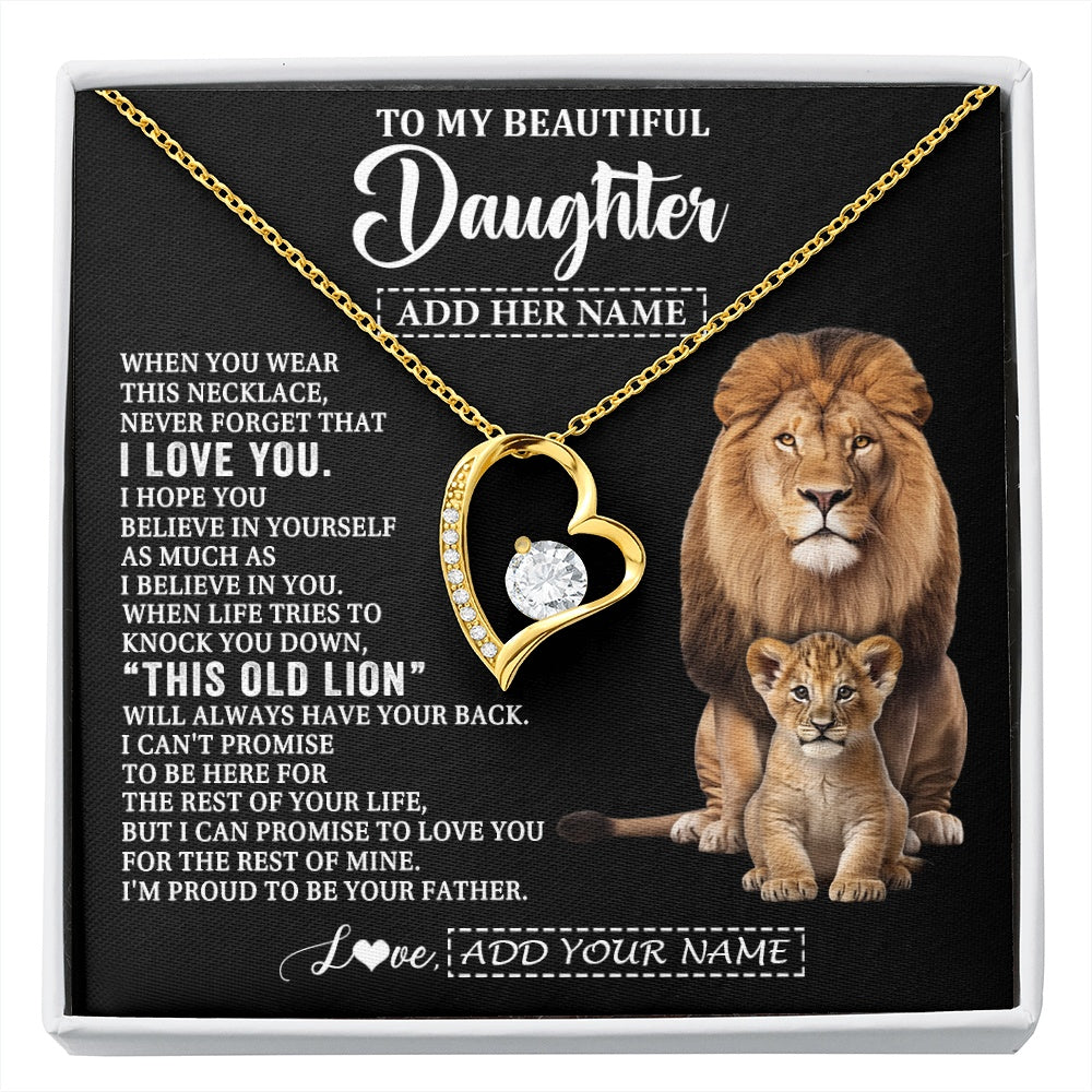 Forever Love Necklace 18K Yellow Gold Finish | 1 | Personalized To My Daughter Gifts From Dad Father Necklace This Old Lion Love You Daughter Birthday Gifts Graduation Christmas Jewelry Gift Box Message Card | https://siriusteestore.