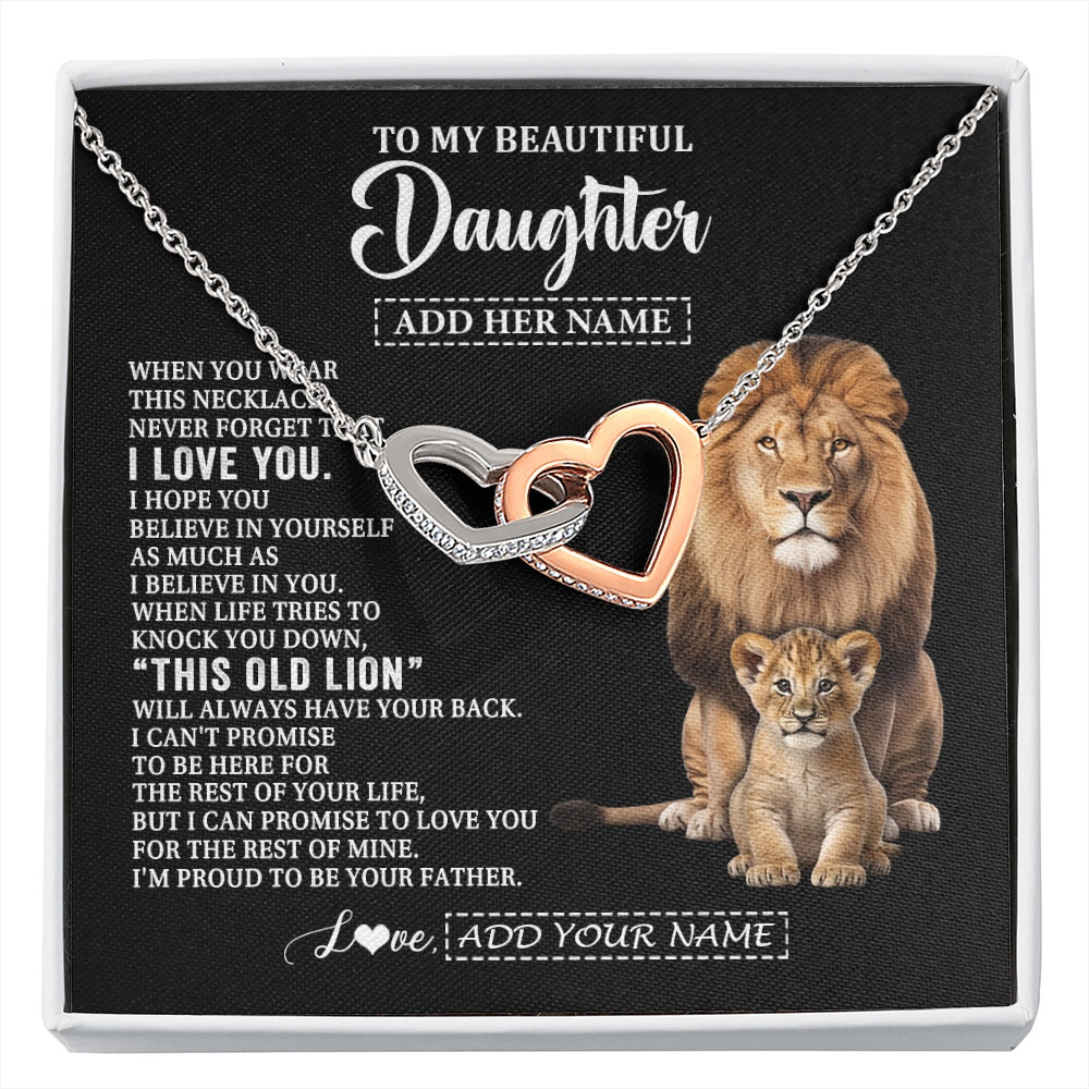 Interlocking Hearts Necklace Stainless Steel & Rose Gold Finish | 1 | Personalized To My Daughter Gifts From Dad Father Necklace This Old Lion Love You Daughter Birthday Gifts Graduation Christmas Jewelry Gift Box Message Card | https://siriusteestore.