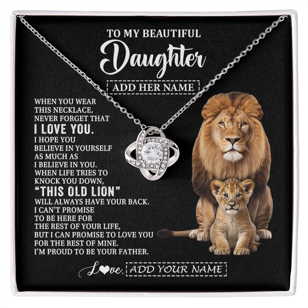 Love Knot Necklace 14K White Gold Finish | 1 | Personalized To My Daughter Gifts From Dad Father Necklace This Old Lion Love You Daughter Birthday Gifts Graduation Christmas Jewelry Gift Box Message Card | https://siriusteestore.