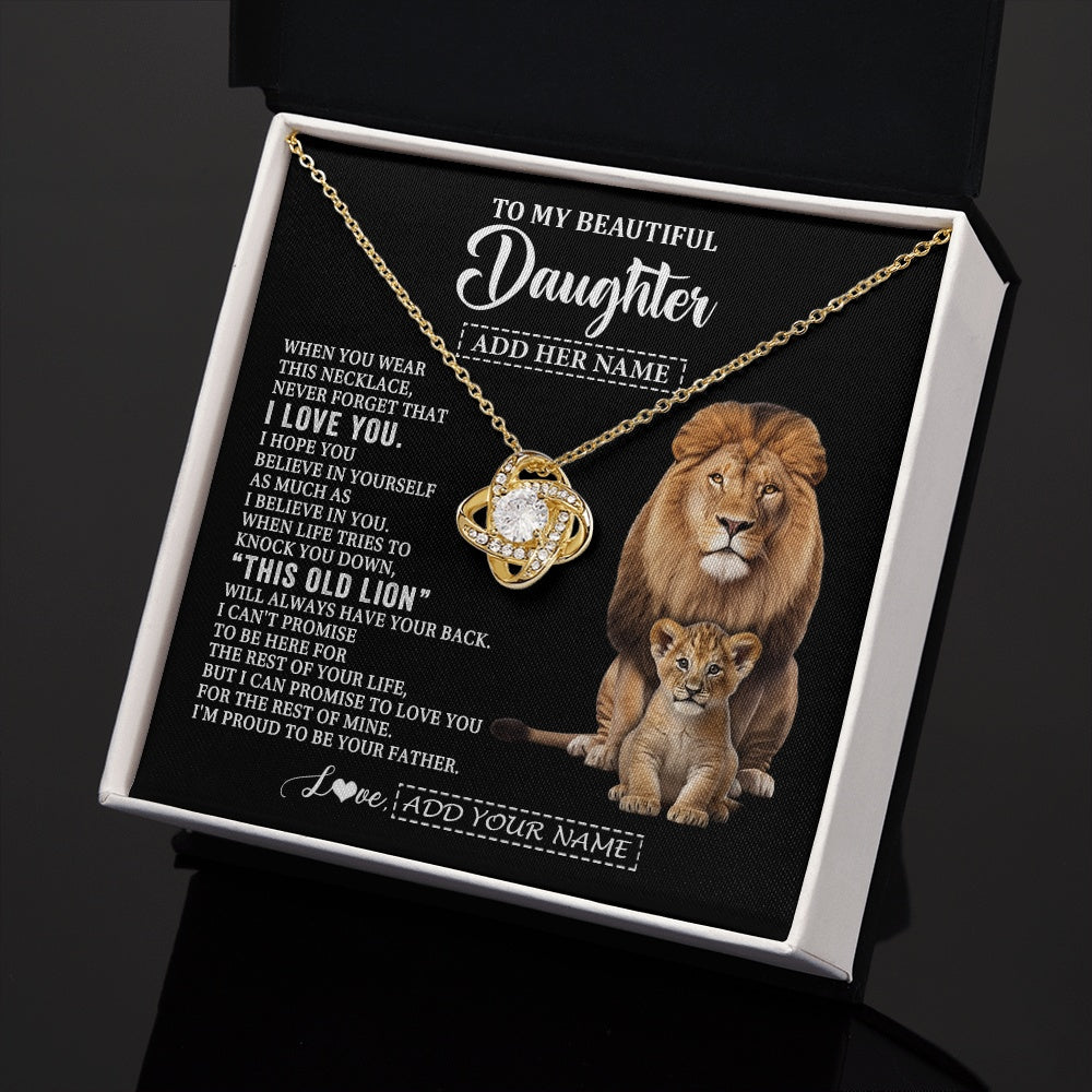 Love Knot Necklace 18K Yellow Gold Finish | 2 | Personalized To My Daughter Gifts From Dad Father Necklace This Old Lion Love You Daughter Birthday Gifts Graduation Christmas Jewelry Gift Box Message Card | https://siriusteestore.