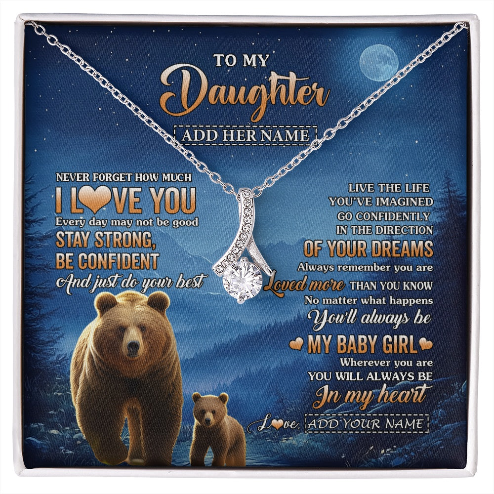 Alluring Beauty Necklace 14K White Gold Finish | 1 | Personalized To My Daughter Gifts From Mom Dad Necklace Bear Never Forget How Much I Love You Daughter Birthday Gifts Christmas Custom Gift Box Message Card | siriusteestore.myshopify