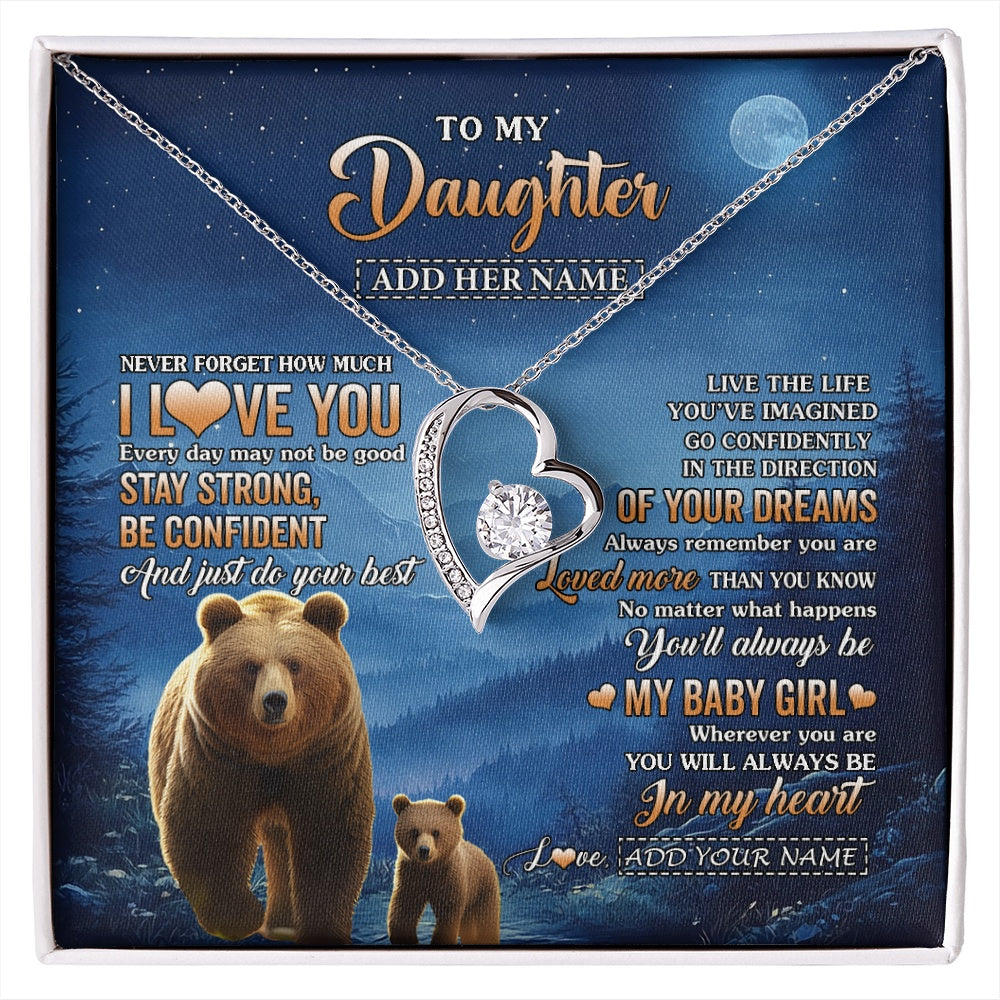 Forever Love Necklace 14K White Gold Finish | 1 | Personalized To My Daughter Gifts From Mom Dad Necklace Bear Never Forget How Much I Love You Daughter Birthday Gifts Christmas Custom Gift Box Message Card | siriusteestore.myshopify