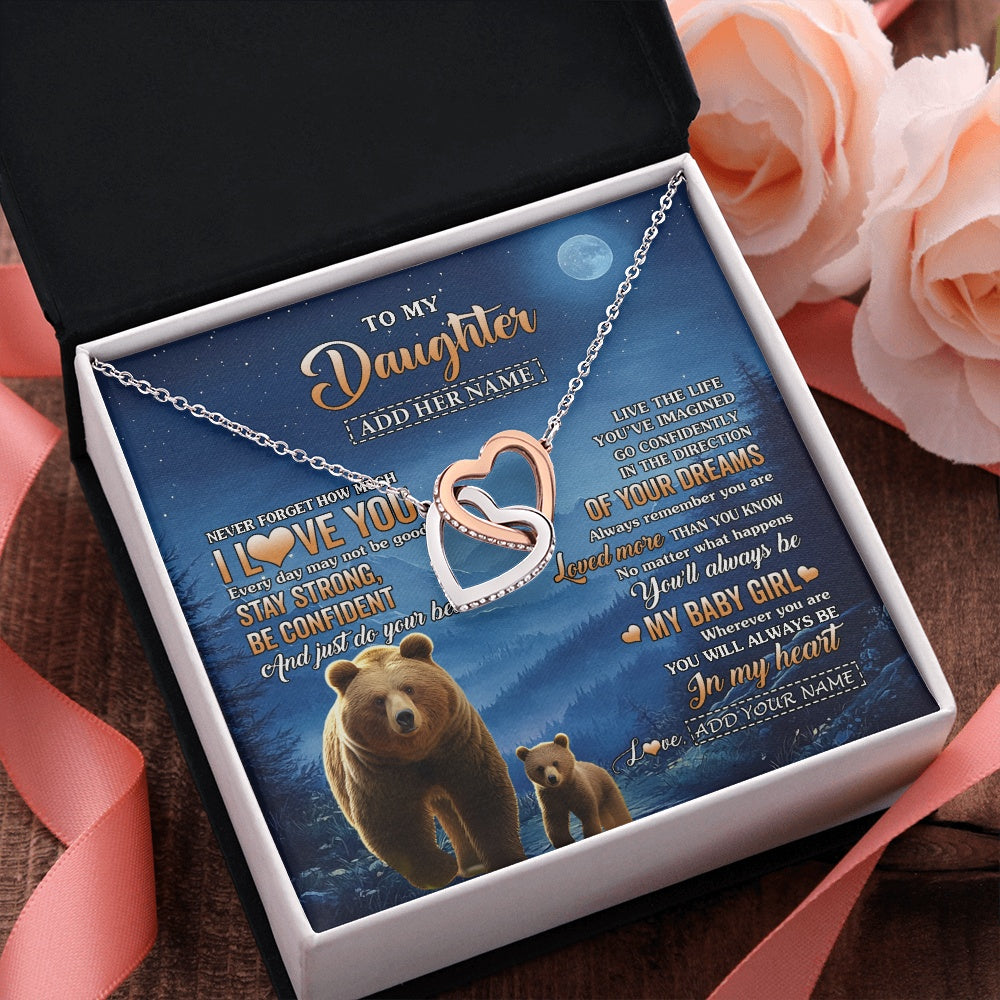 Interlocking Hearts Necklace Stainless Steel & Rose Gold Finish | 2 | Personalized To My Daughter Gifts From Mom Dad Necklace Bear Never Forget How Much I Love You Daughter Birthday Gifts Christmas Custom Gift Box Message Card | siriusteestore.myshopify