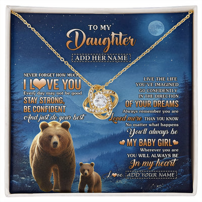 Love Knot Necklace 18K Yellow Gold Finish | 1 | Personalized To My Daughter Gifts From Mom Dad Necklace Bear Never Forget How Much I Love You Daughter Birthday Gifts Christmas Custom Gift Box Message Card | siriusteestore.myshopify