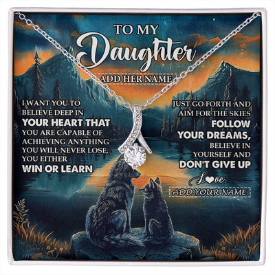 Alluring Beauty Necklace 14K White Gold Finish | 1 | Personalized To My Daughter Gifts From Mom Dad Necklace Don't Give Up Wolf Gifts For Daughter Birthday Graduation Christmas Customized Gift Box Message Card | siriusteestore