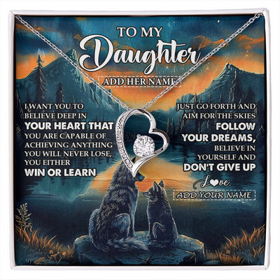 Forever Love Necklace 14K White Gold Finish | 1 | Personalized To My Daughter Gifts From Mom Dad Necklace Don't Give Up Wolf Gifts For Daughter Birthday Graduation Christmas Customized Gift Box Message Card | siriusteestore