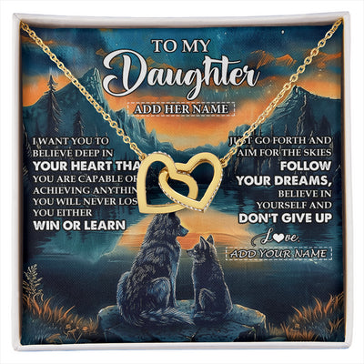 Interlocking Hearts Necklace 18K Yellow Gold Finish | 1 | Personalized To My Daughter Gifts From Mom Dad Necklace Don't Give Up Wolf Gifts For Daughter Birthday Graduation Christmas Customized Gift Box Message Card | siriusteestore